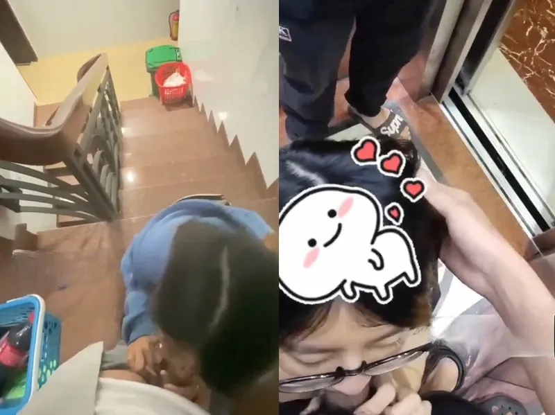 Em đang mút chuối thì thang máy có người vào, vừa hồi hộp vừa nứng